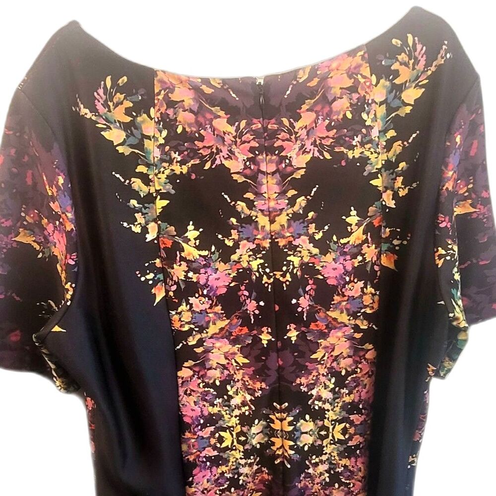 Tahari Black A-Line Floral Dress 20W Women's Plus Knee-Length Spandex Spring